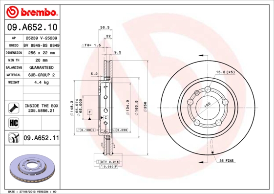 Disc frana BREMBO 09.A652.11