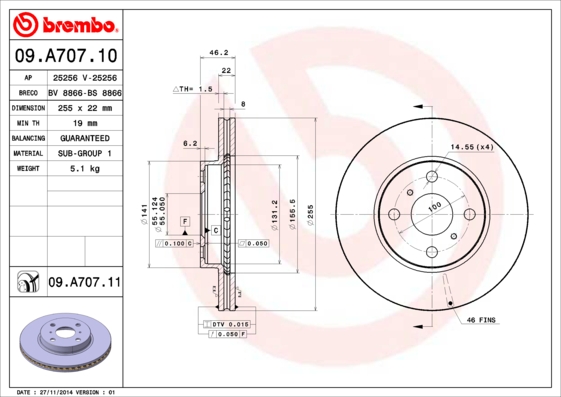 Disc frana BREMBO 09.A707.11