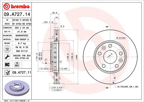 Disc frana BREMBO 09.A727.11