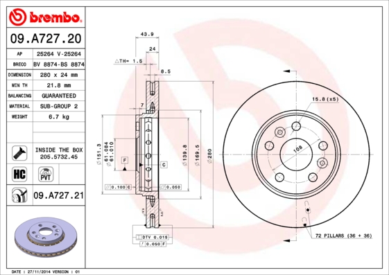 Disc frana BREMBO 09.A727.21