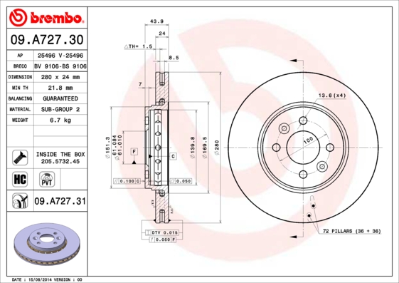 Disc frana BREMBO 09.A727.31