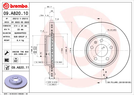 Disc frana BREMBO 09.A820.11