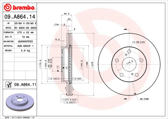 Disc frana BREMBO 09.A864.11