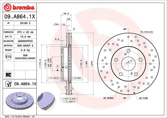 Disc frana BREMBO 09.A864.1X