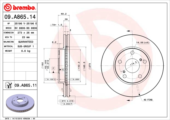 Disc frana BREMBO 09.A865.11
