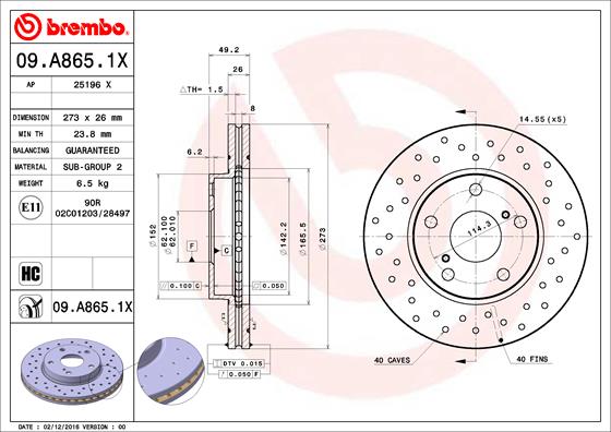 Disc frana BREMBO 09.A865.1X