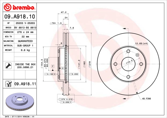 Disc frana BREMBO 09.A918.11