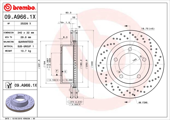 Disc frana BREMBO 09.A966.1X