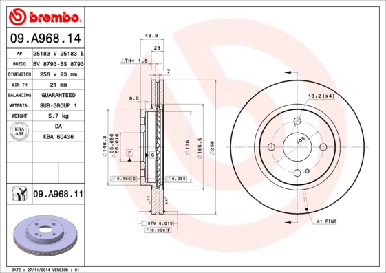 Disc frana BREMBO 09.A968.11