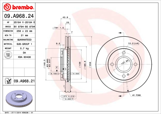 Disc frana BREMBO 09.A968.21