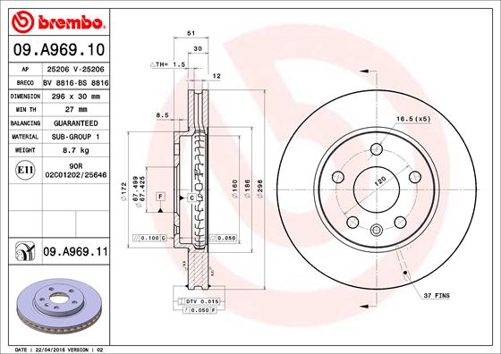Disc frana BREMBO 09.A969.11