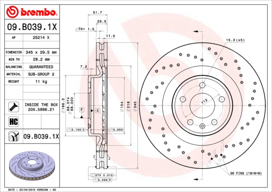Disc frana BREMBO 09.B039.1X