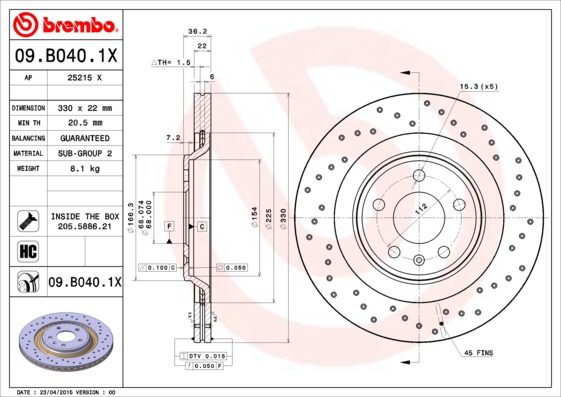 Disc frana BREMBO 09.B040.1X