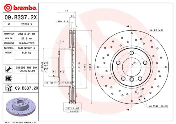 Disc frana BREMBO 09.B337.2X