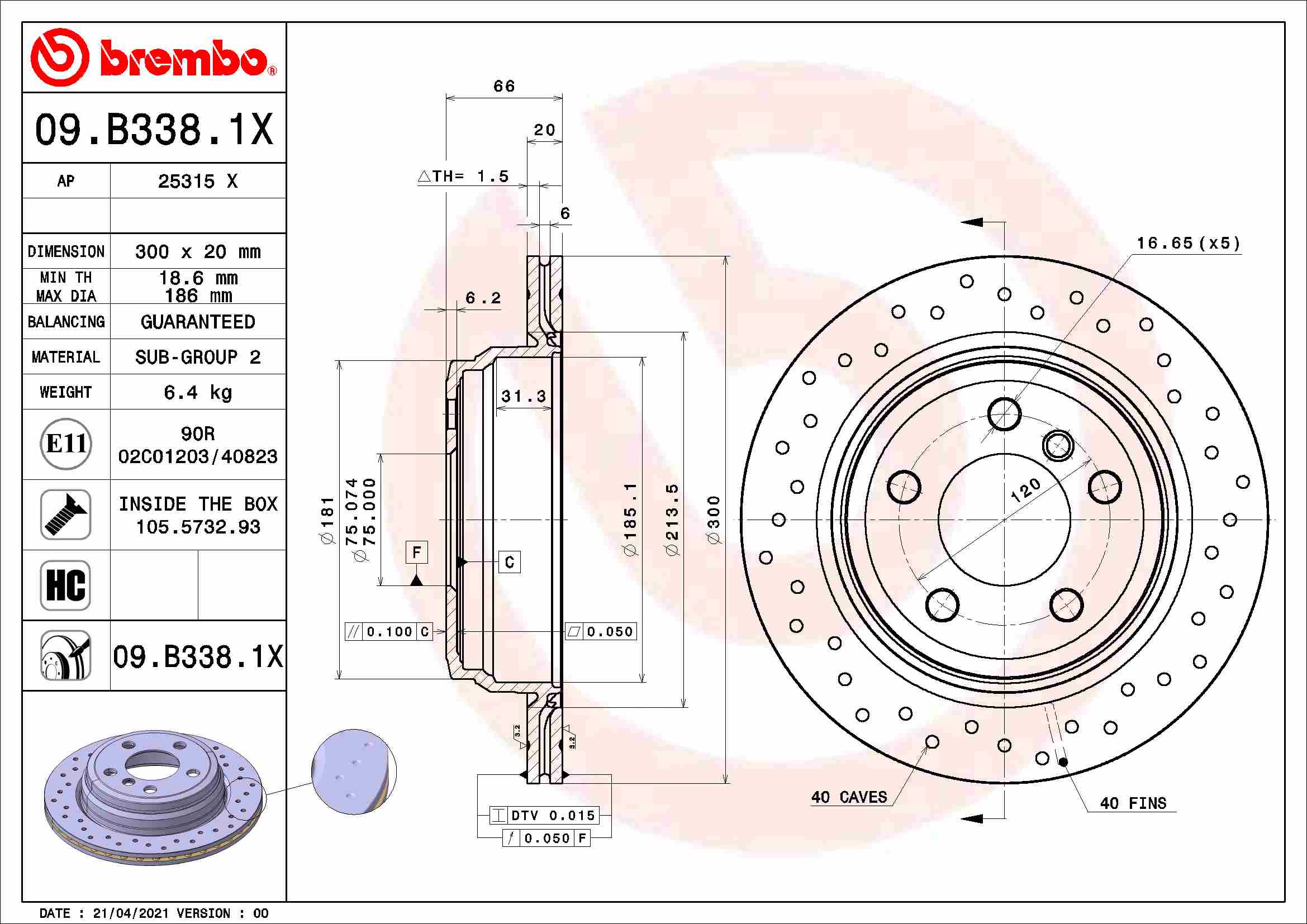 Disc frana BREMBO 09.B338.1X