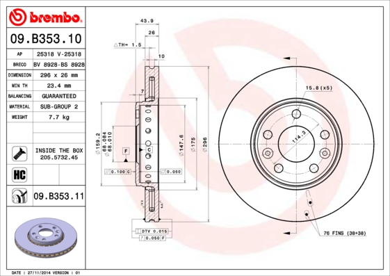 Disc frana BREMBO 09.B353.10