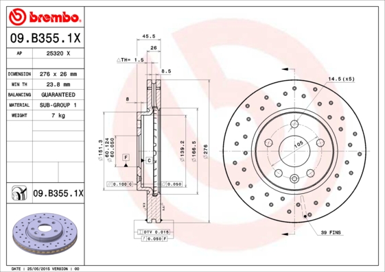 Disc frana BREMBO 09.B355.1X