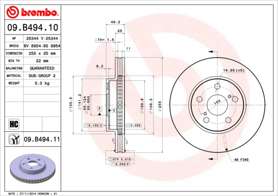 Disc frana BREMBO 09.B494.11