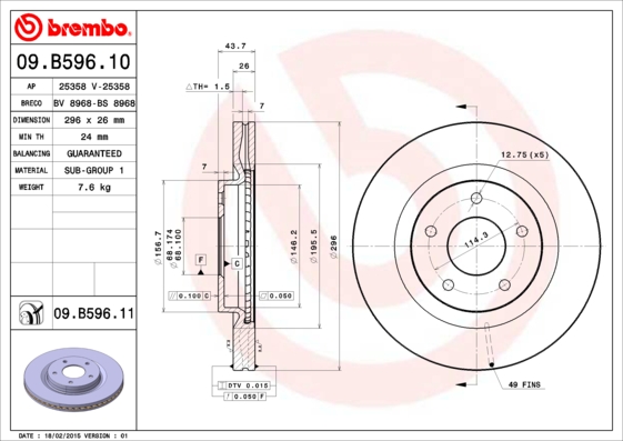 Disc frana BREMBO 09.B596.11