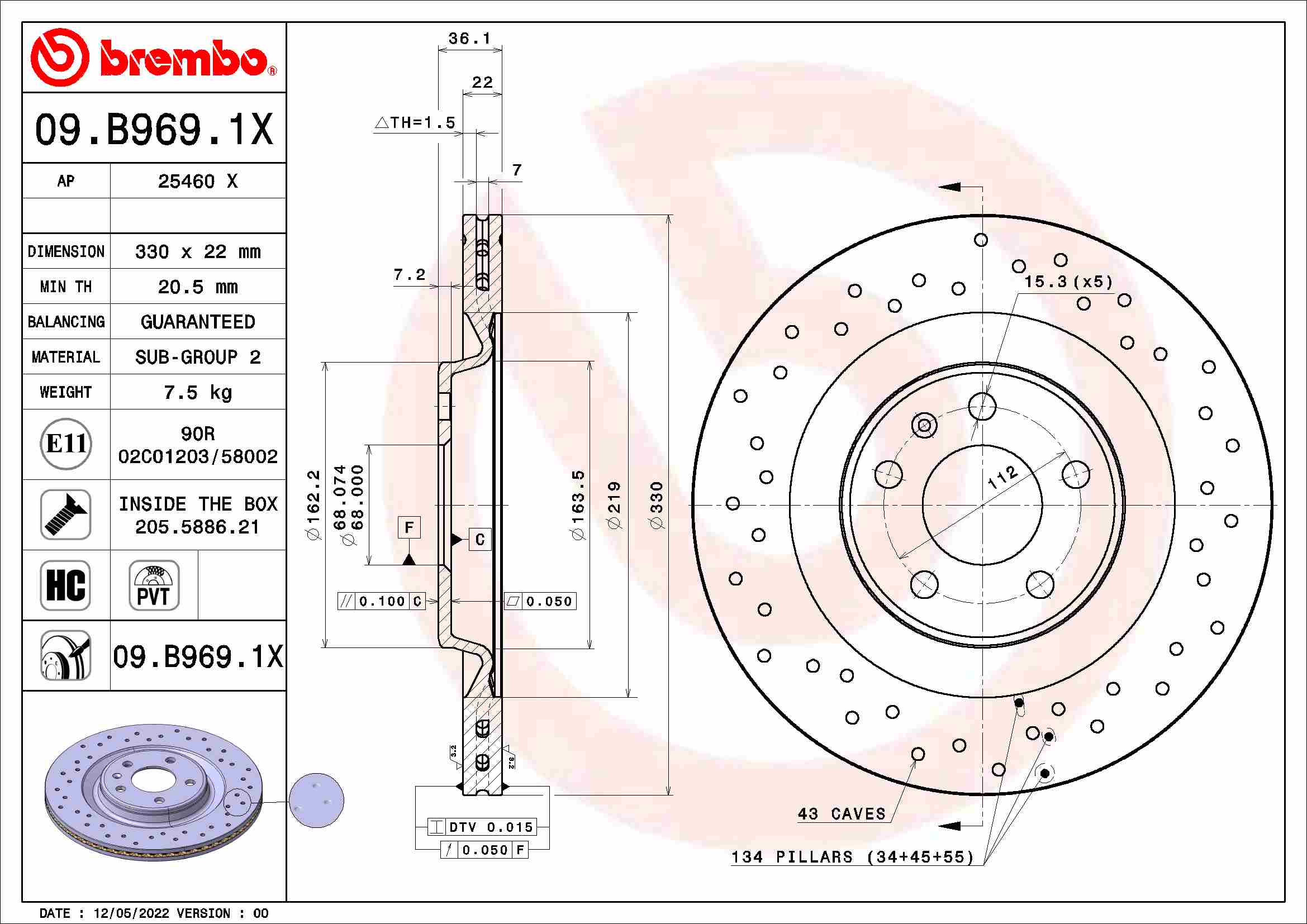 Disc frana BREMBO 09.B969.1X