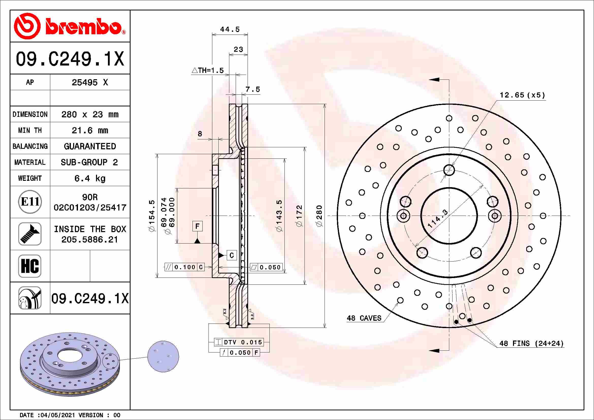 Disc frana BREMBO 09.C249.1X