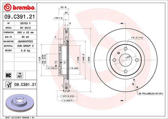 Disc frana BREMBO 09.C391.21
