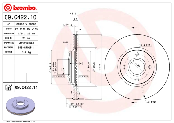 Disc frana BREMBO 09.C422.11