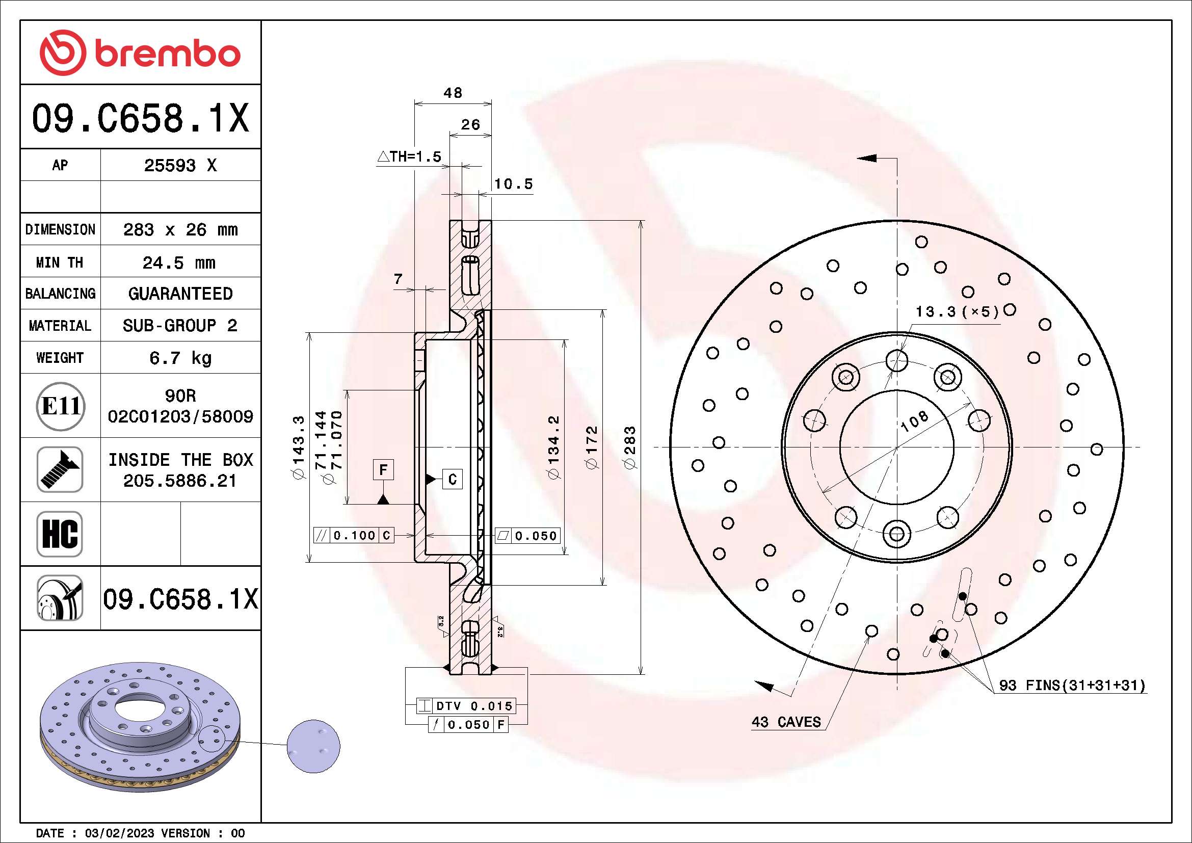 Disc frana BREMBO 09.C658.1X