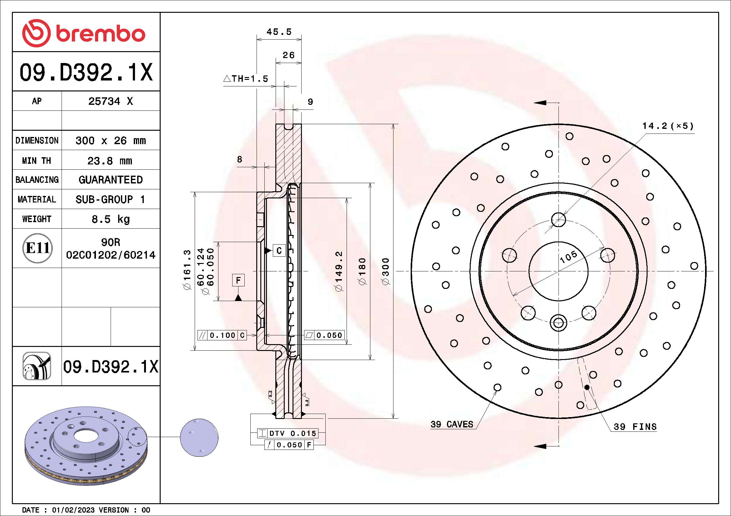 Disc frana BREMBO 09.D392.1X