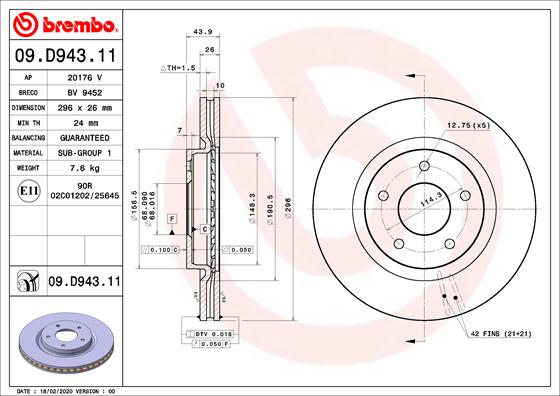 Disc frana BREMBO 09.D943.11