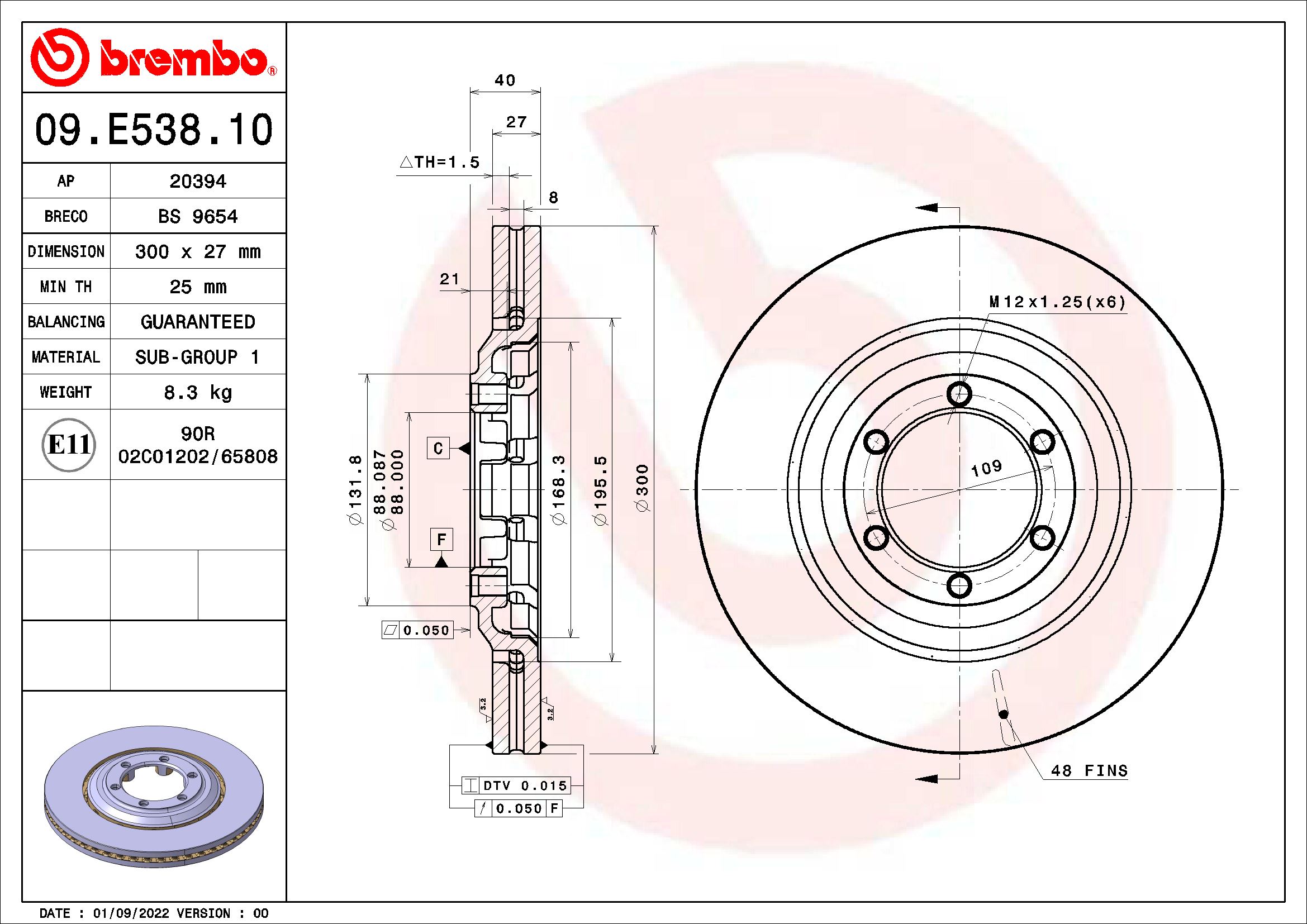 Disc frana BREMBO 09.E538.10