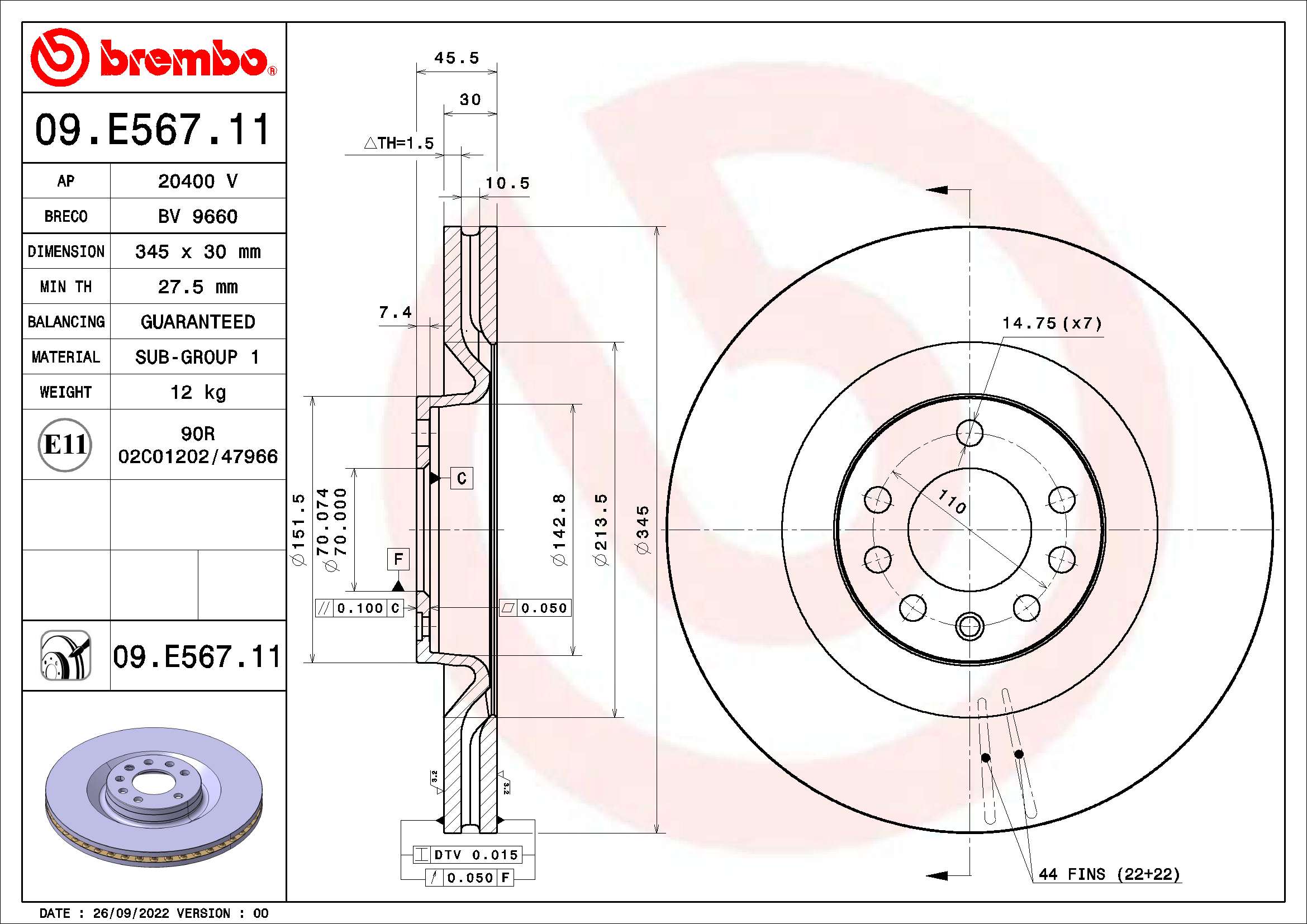 Disc frana BREMBO 09.E567.11