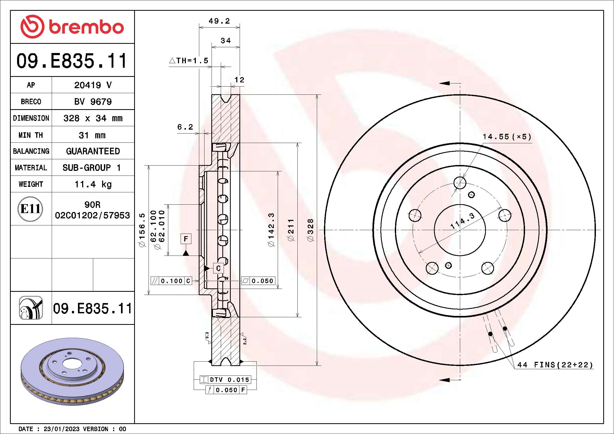 Disc frana BREMBO 09.E835.11