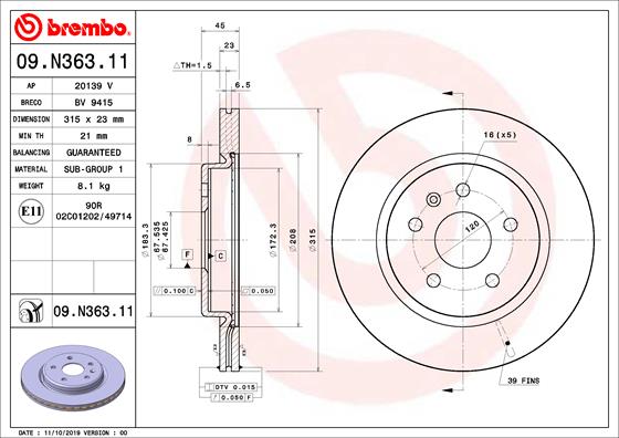 Disc frana BREMBO 09.N363.11