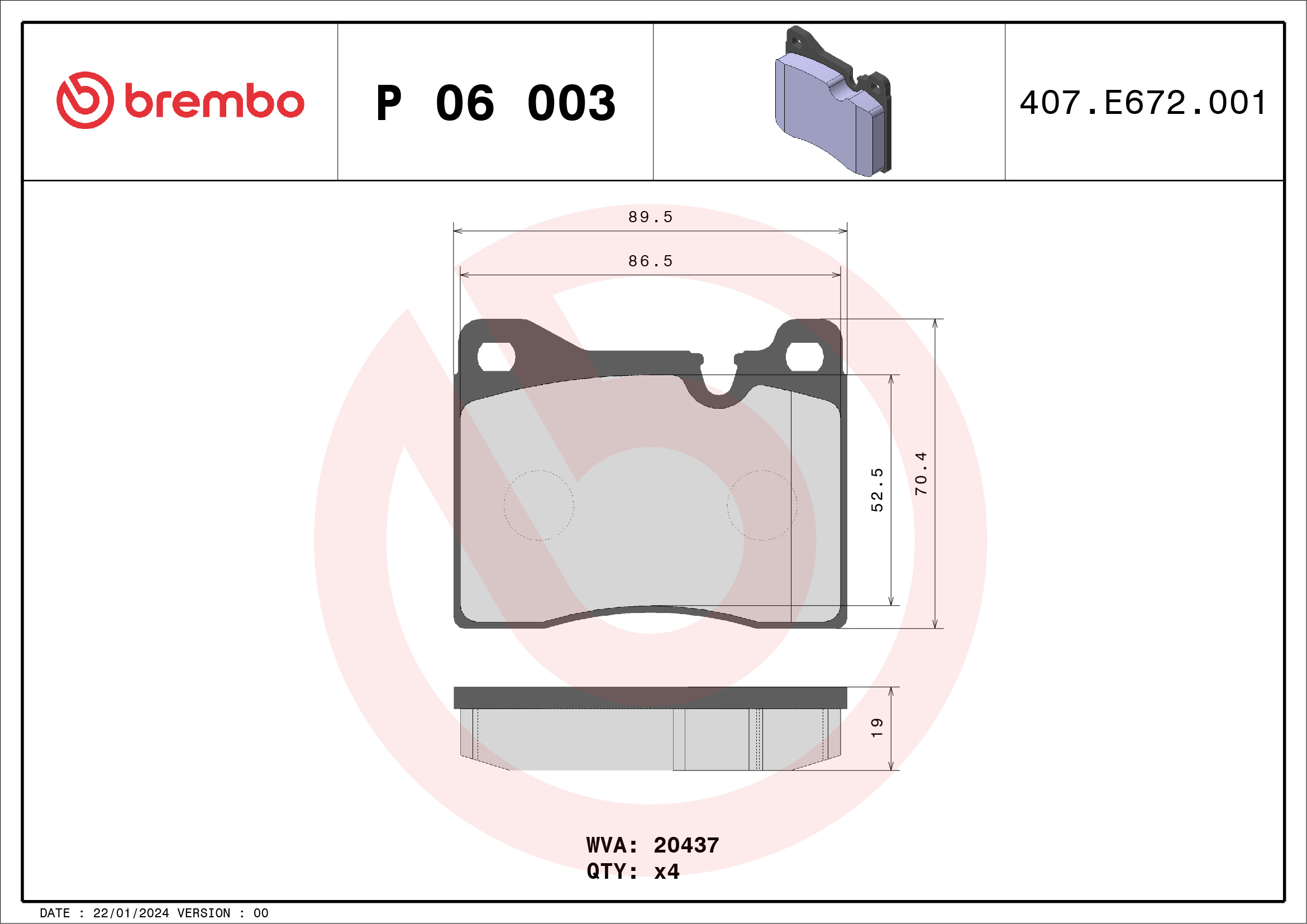 Placute frana BREMBO P 06 003