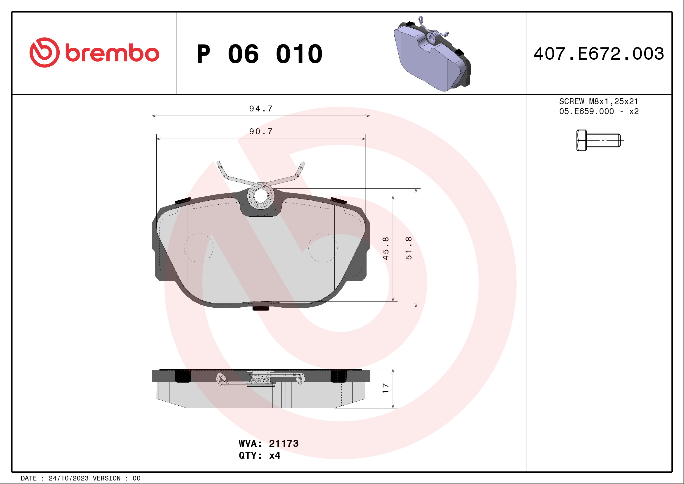 Placute frana BREMBO P 06 010