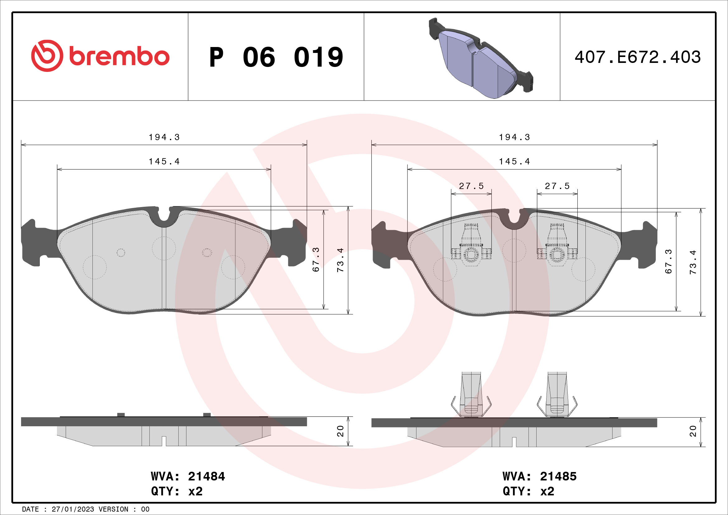 Placute frana BREMBO P 06 019
