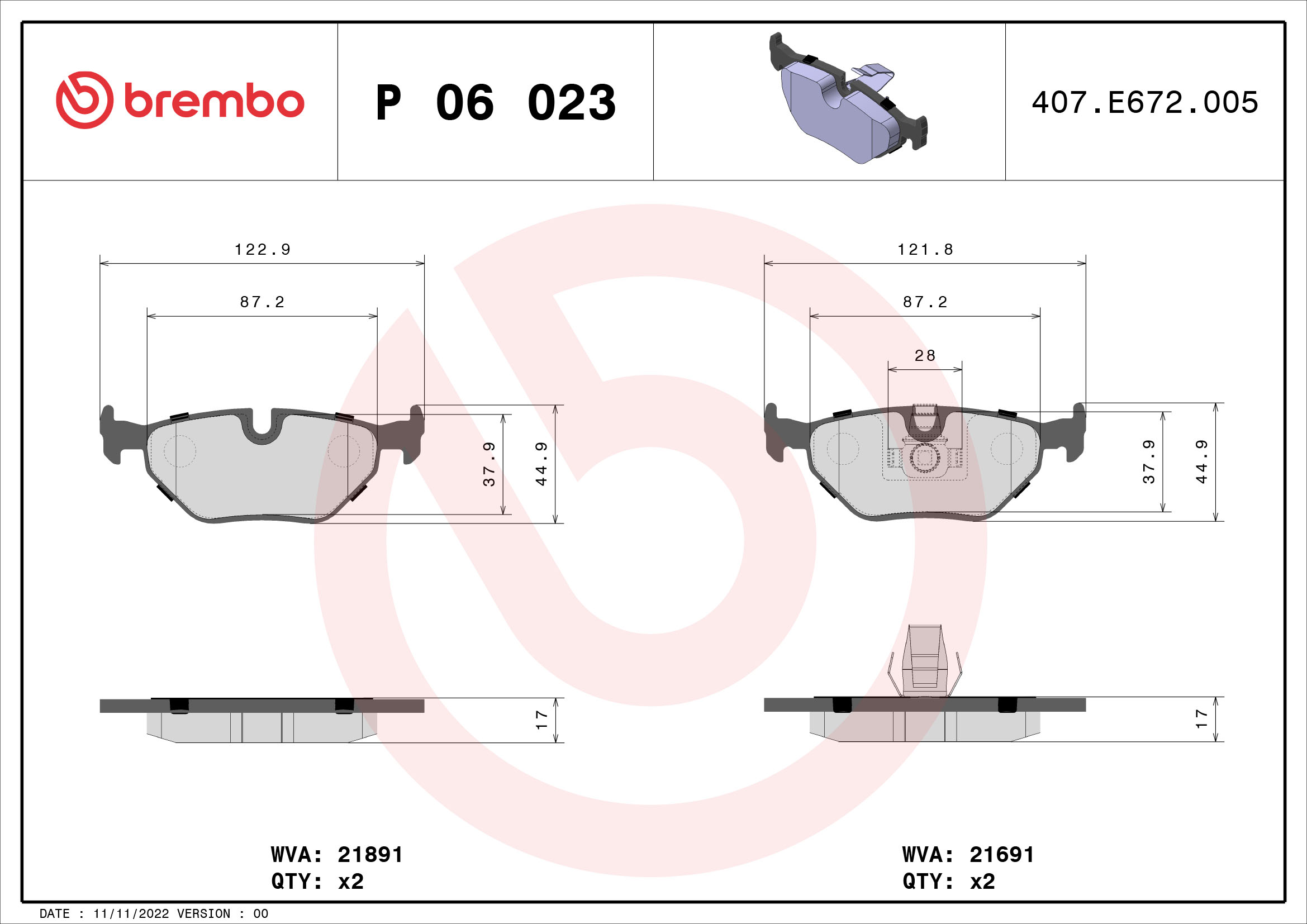 Placute frana BREMBO P 06 023