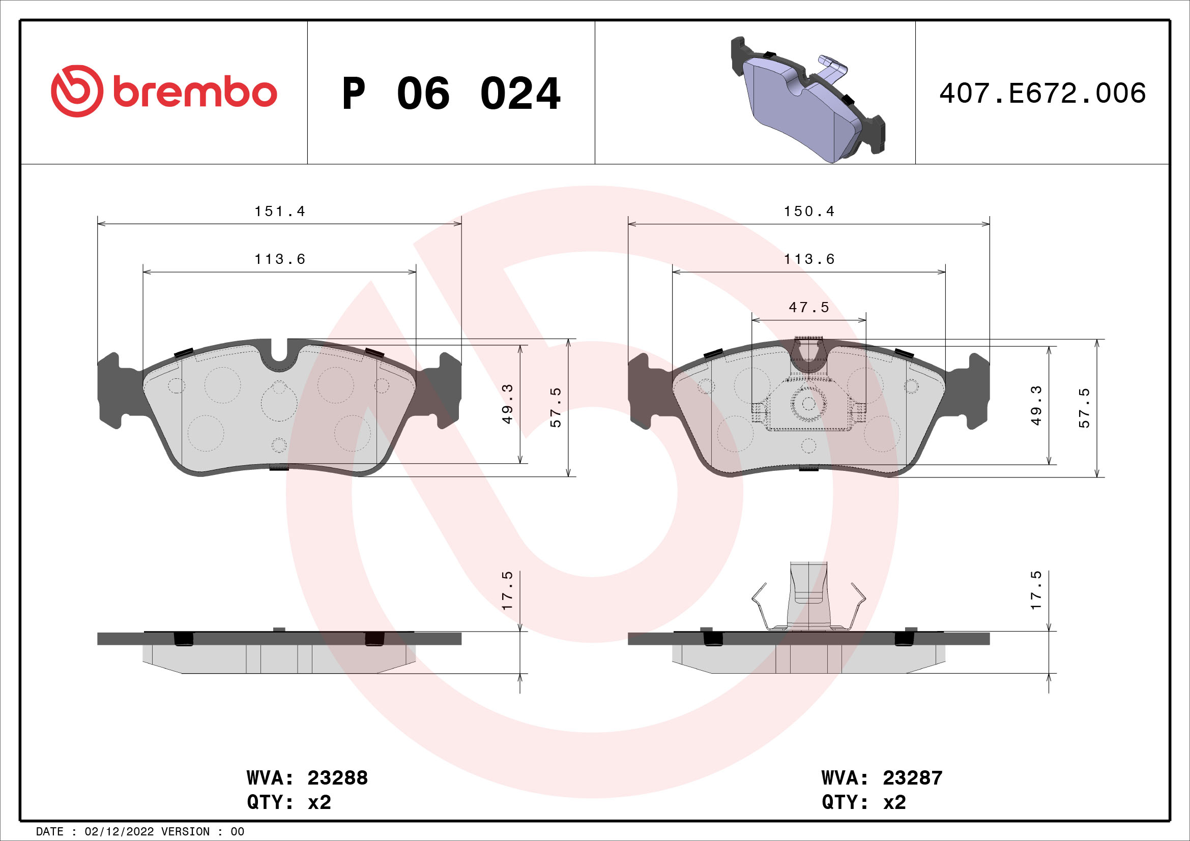 Placute frana BREMBO P 06 024