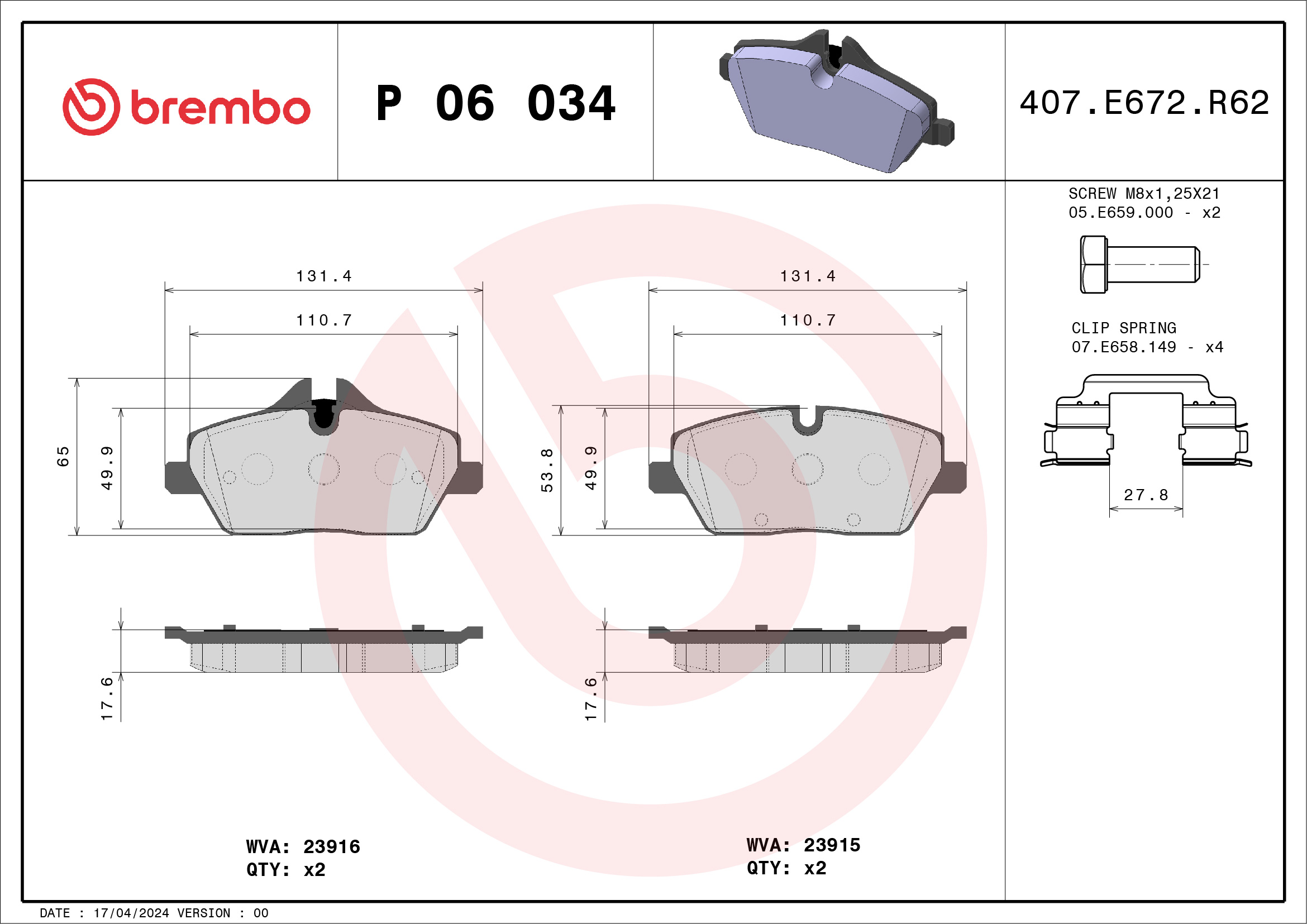 Placute frana BREMBO P 06 034