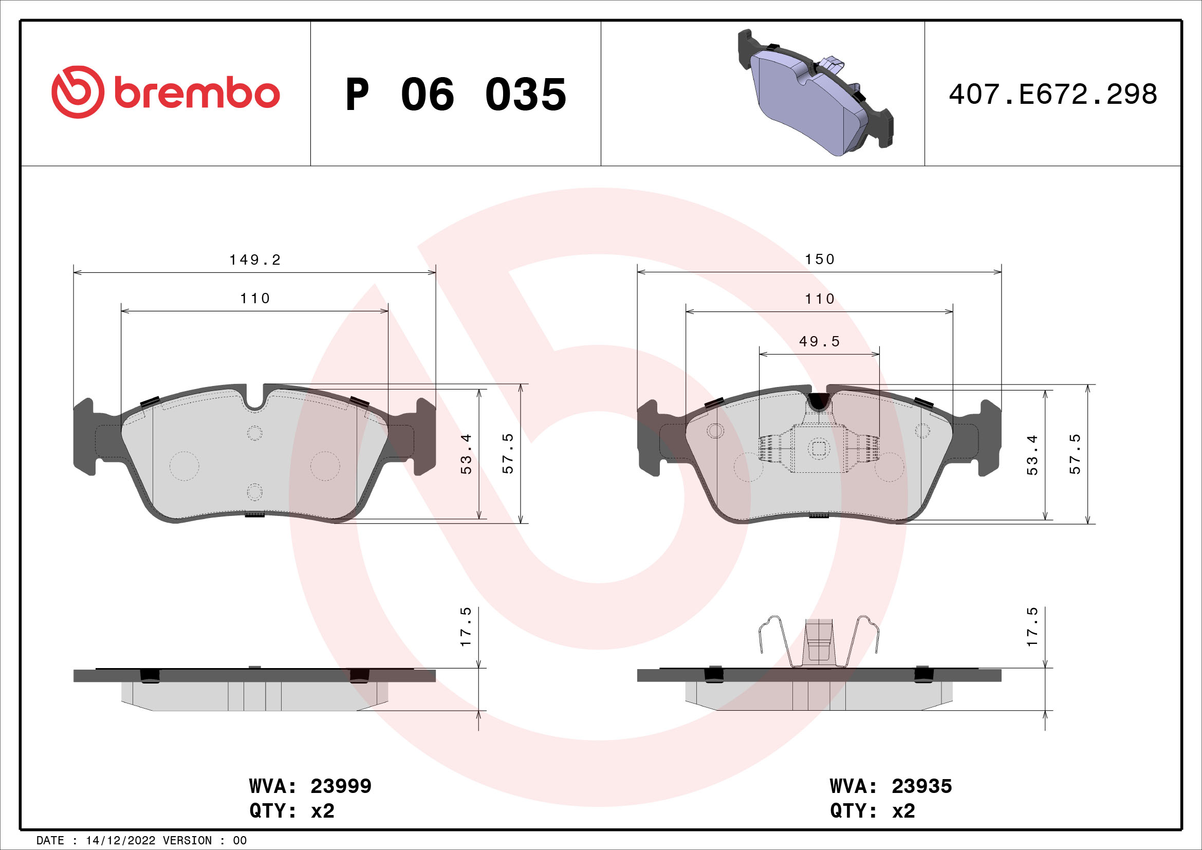 Placute frana BREMBO P 06 035