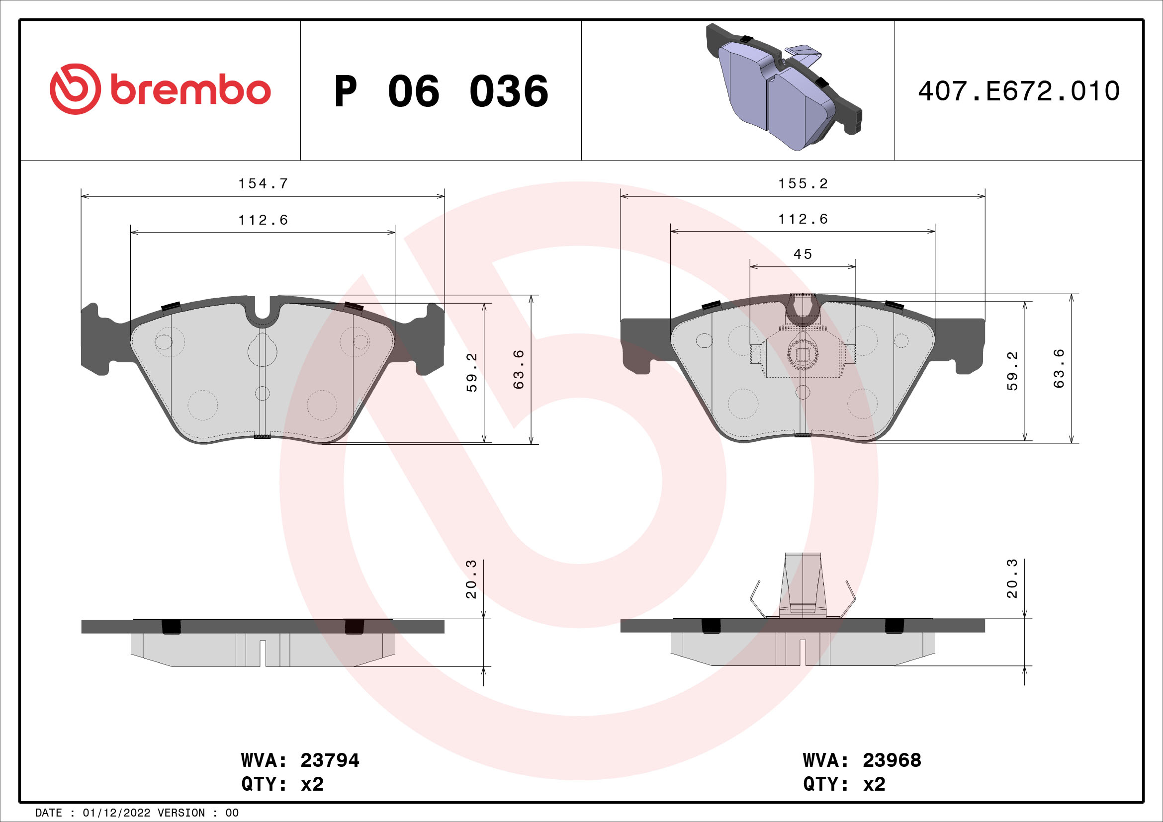 Placute frana BREMBO P 06 036