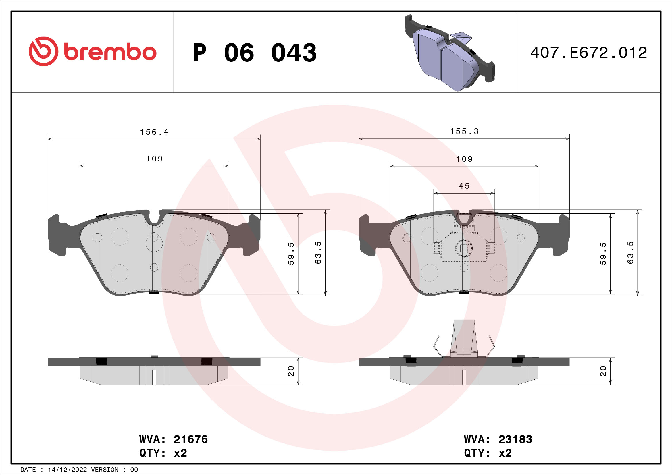 Placute frana BREMBO P 06 043
