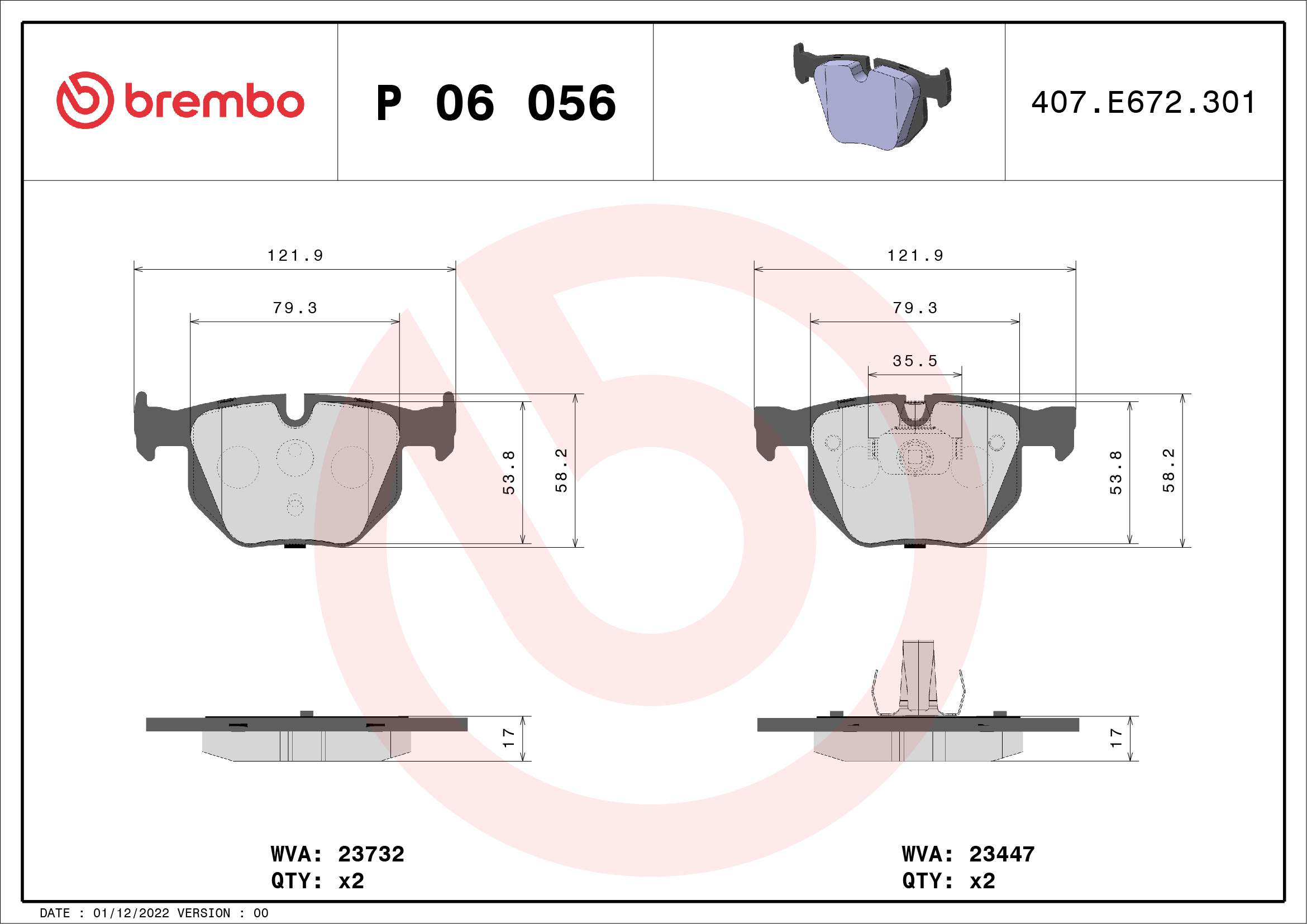 Placute frana BREMBO P 06 056
