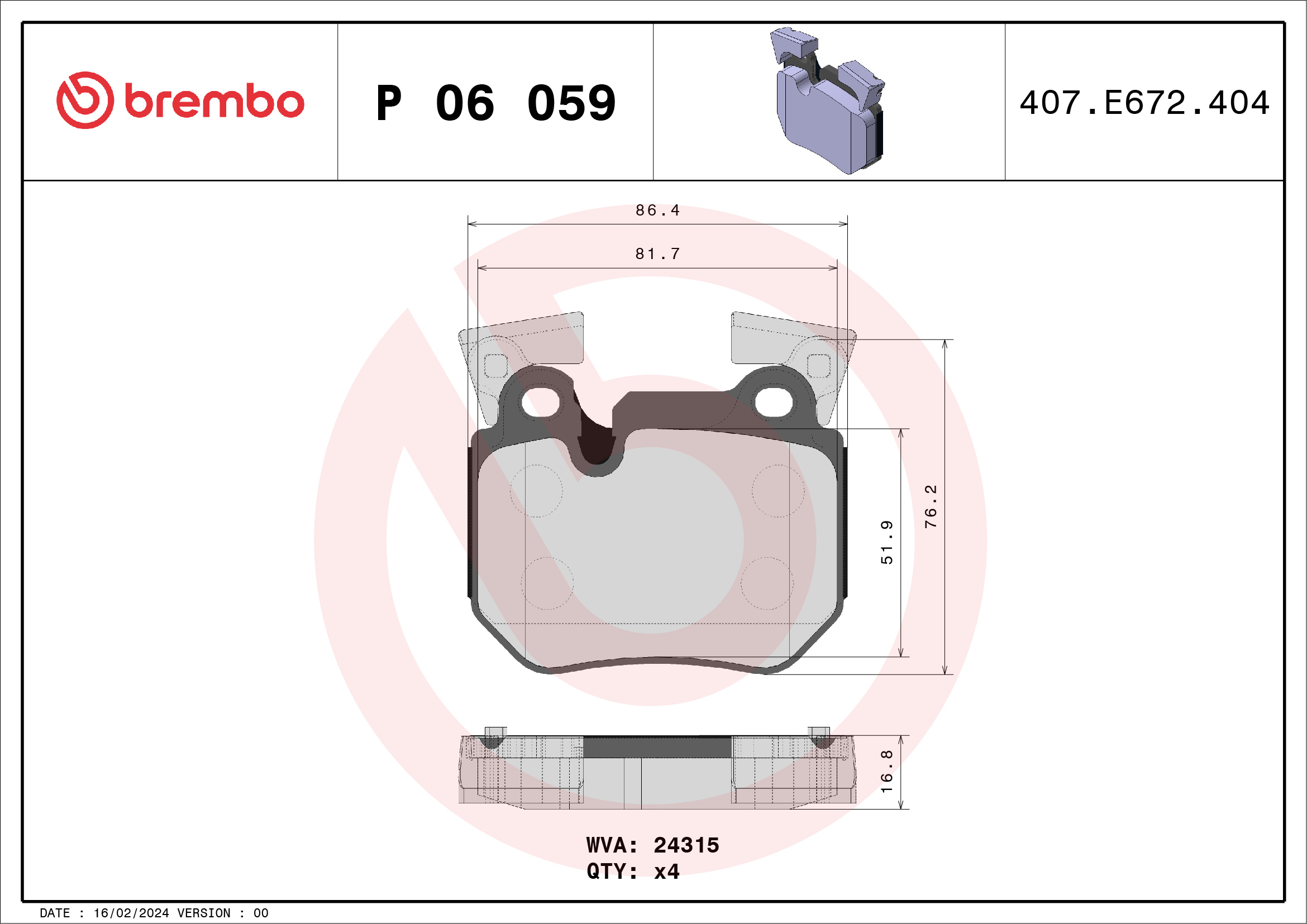 Placute frana BREMBO P 06 059