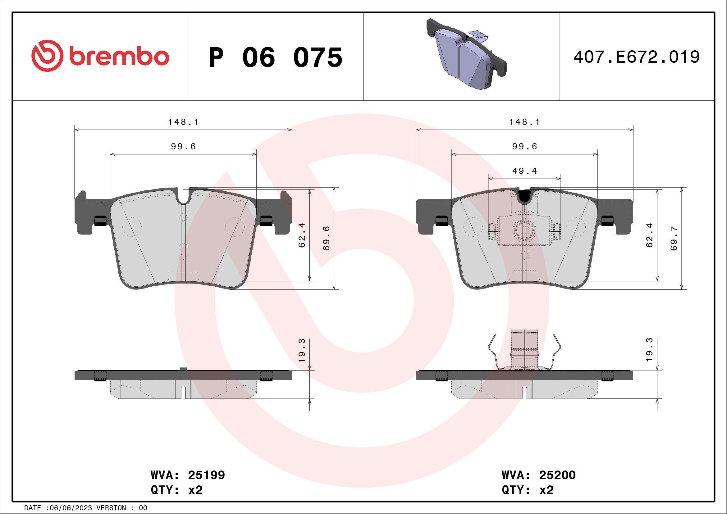 Placute frana BREMBO P 06 075