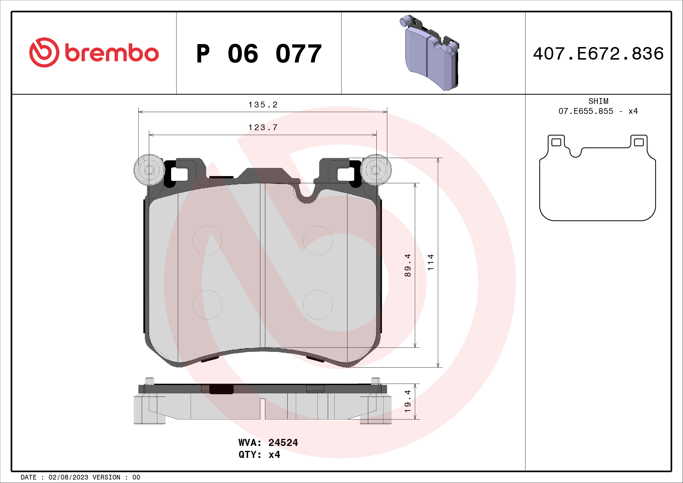 Placute frana BREMBO P 06 077