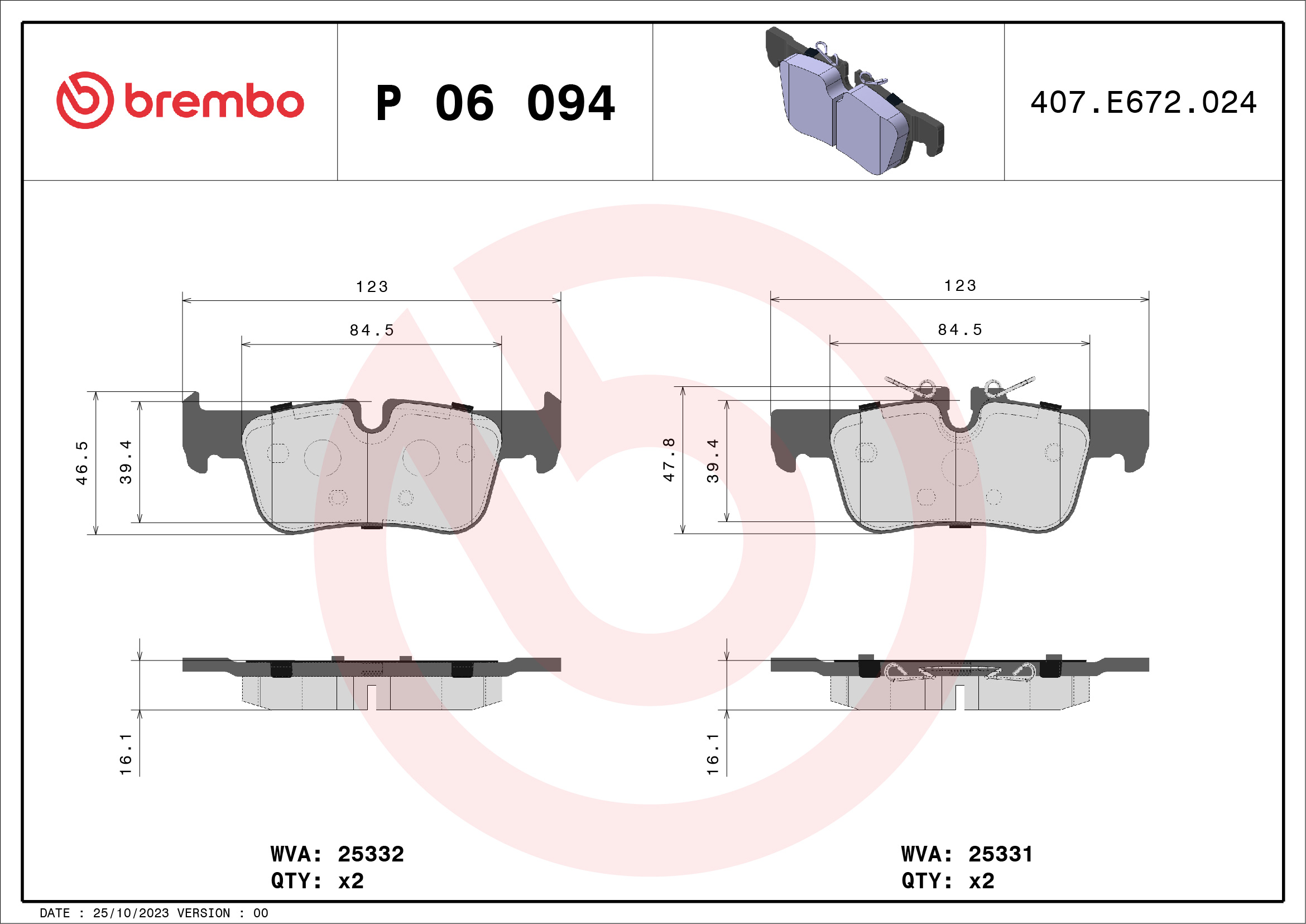 Placute frana BREMBO P 06 094