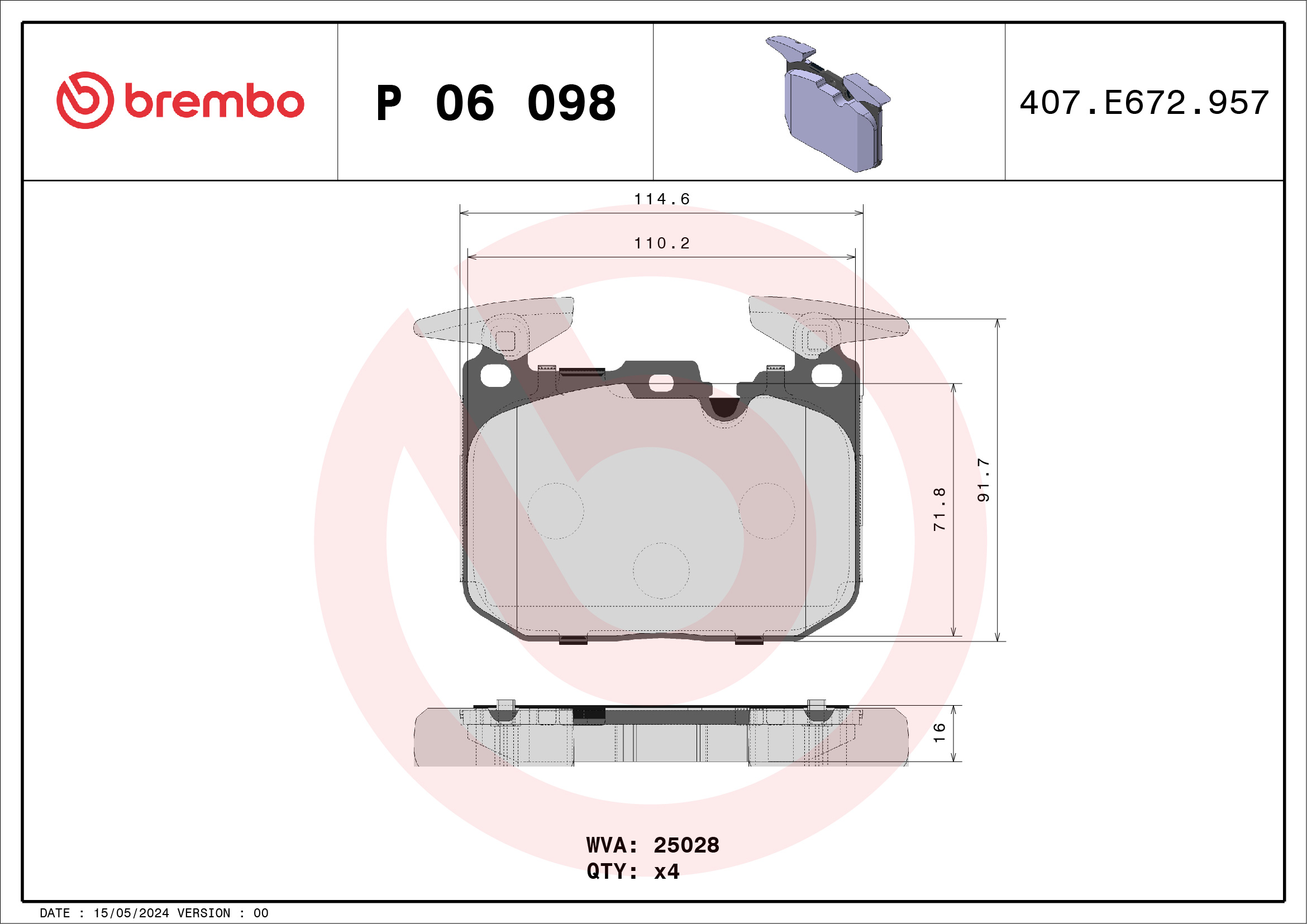 Placute frana BREMBO P 06 098