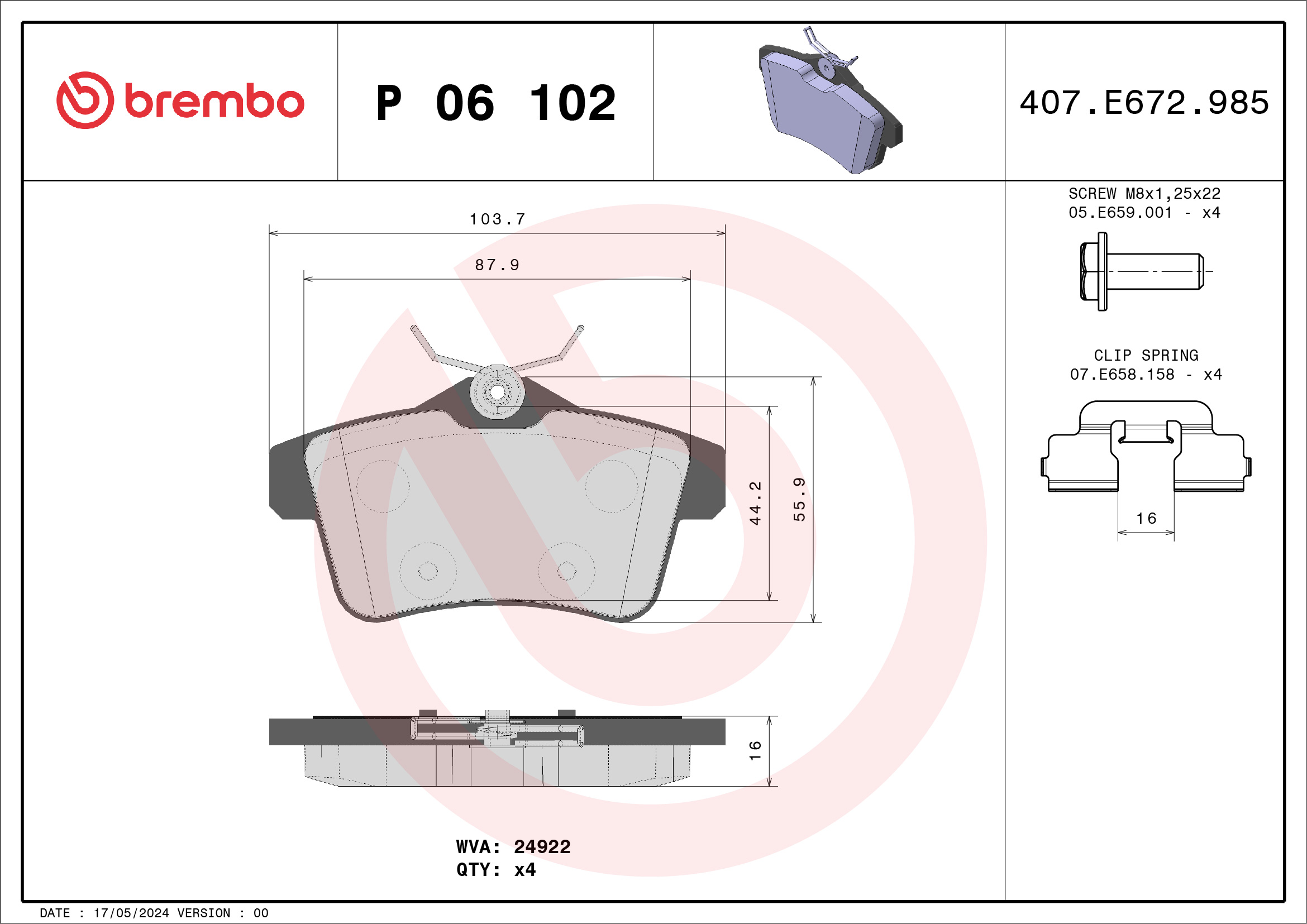 Placute frana BREMBO P 06 102